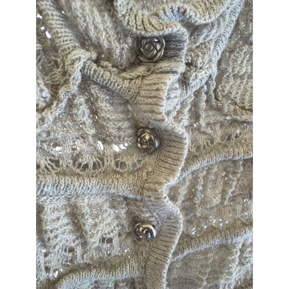 Free People Wild Roses Cardi Ruffle Lace Knit Cardigan Light Soft Grey XS New - Picture 5 of 13